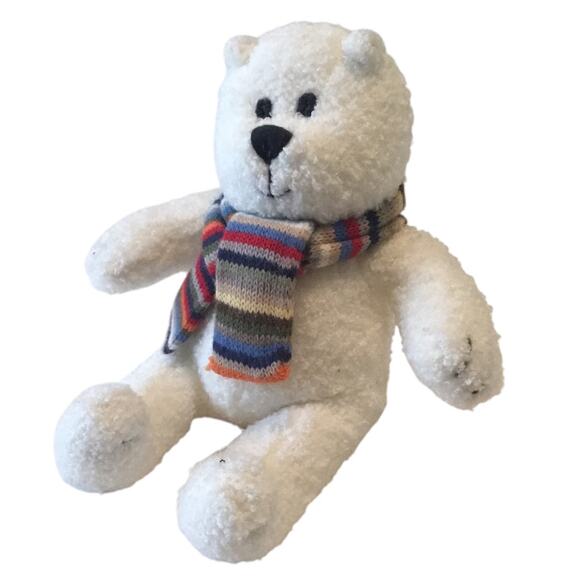 Polar Plush Bear Baby GAP White Striped Knit Scarf Vintage - Picture 3 of 8